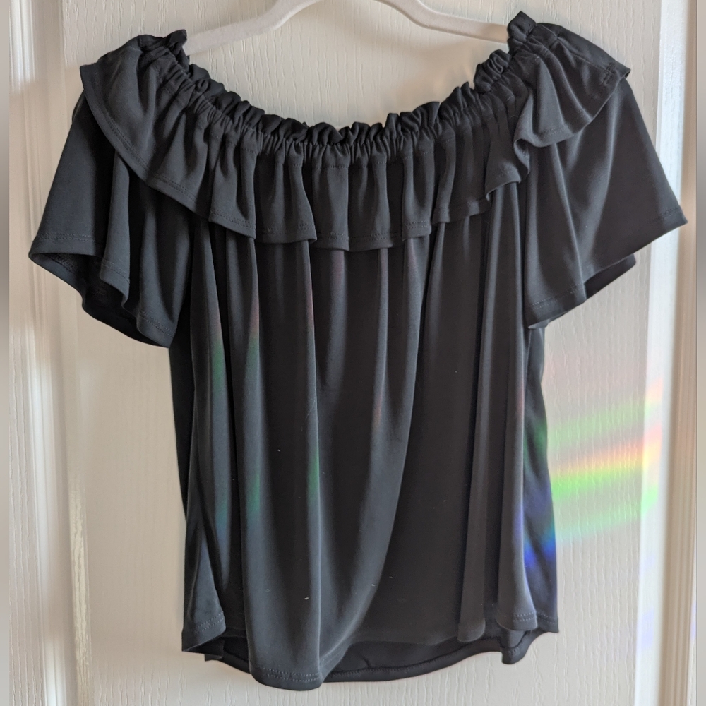 Harlowe & Graham Black Ruffle Off-Shoulder Blouse Size Small